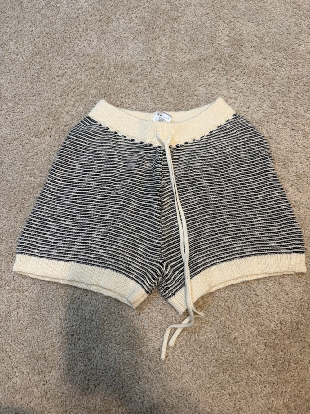 Heartloom Black & Cream Striped Knit Drawstring Shorts